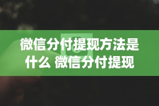 微信分付提现方法是什么 微信分付提现攻略，轻松操作，让你的零钱随时可用！